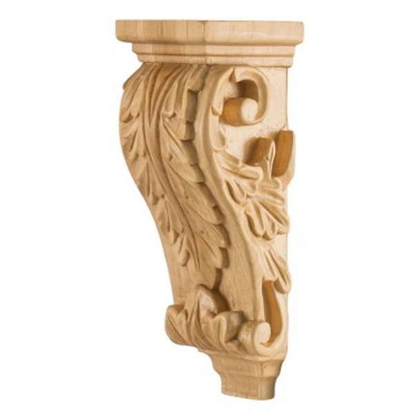 Petite Acanthus Wood Corbel 2-1/2" x 2-5/8" x 7", Rubberwood