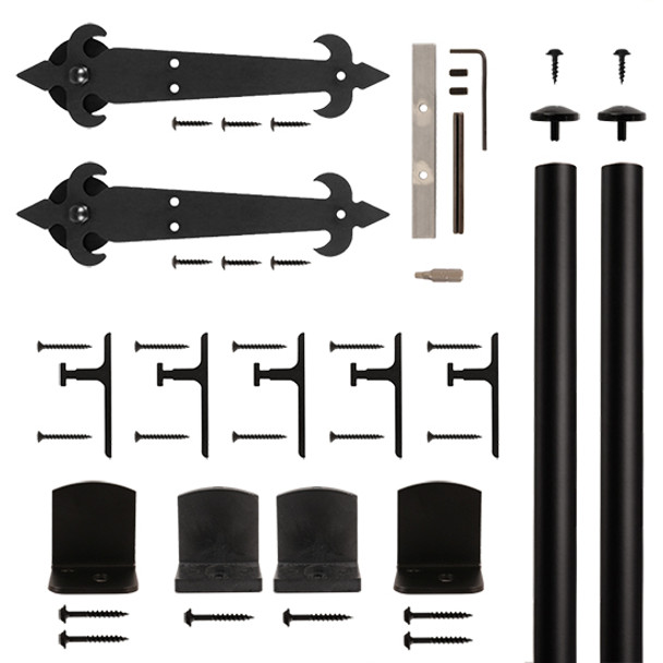 American Home Rolling Door System Fleur-de-Lis Hardware Short Bracket Kit, Black, Non-Hammered