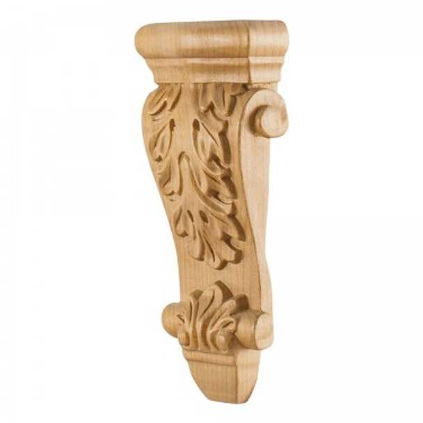 Low Profile, Medium Wood Corbel with Acanthus Detail 3-5/8" x 1-1/2" x 8", Alder