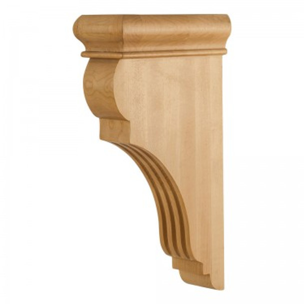 Traditional Fluted Wood Bar Bracket Corbel 3" x 6-1/2" x 12", Oak