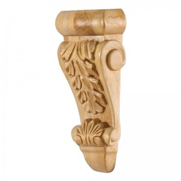 Low Profile, Small Wood Corbel with Acanthus Detail 2-3/4" x 1-3/8" x 6", Alder 