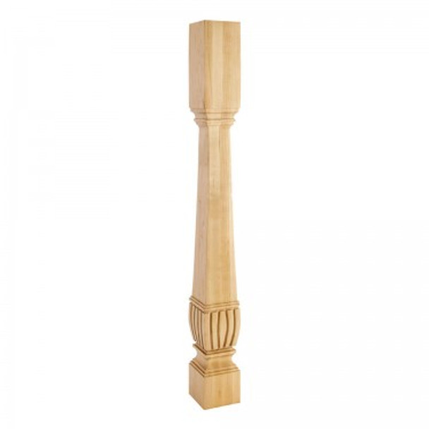 Square Arts & Crafts Post (Island Leg) with Reed Detail 3-3/4" x 3-3/4" x 35-1/2", Maple