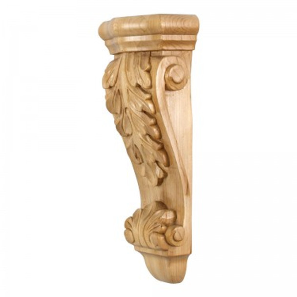 Low Profile, Medium Wood Corbel with Acanthus Detail 5-1/2" x 3-1/2" x 14", Alder