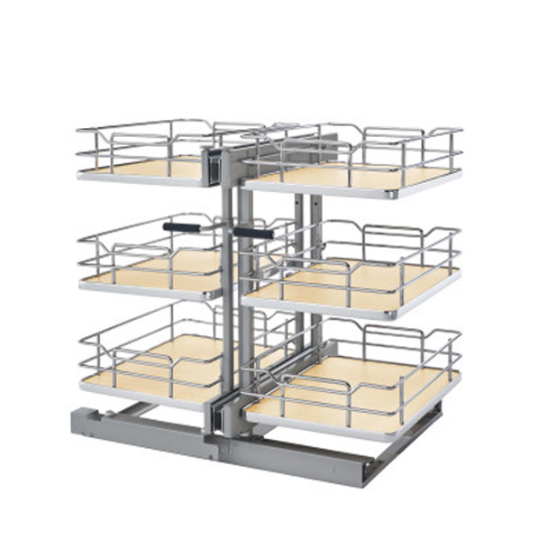 3 Tier Blind Corner Optimizer, Soft Close - Unhanded - Maple/Chrome Wire1