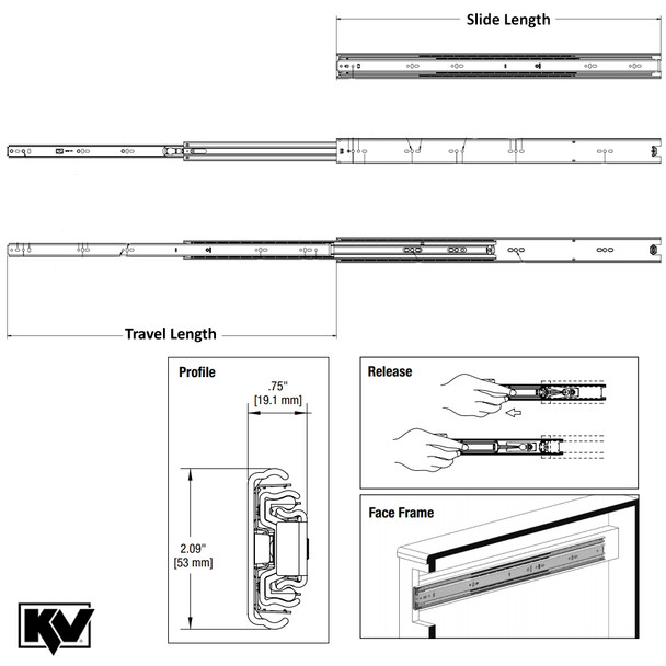 24" Heavy-Duty, Full-Extension, Side-Mount Drawer Slide w/ 200 Lb. Capacity 2