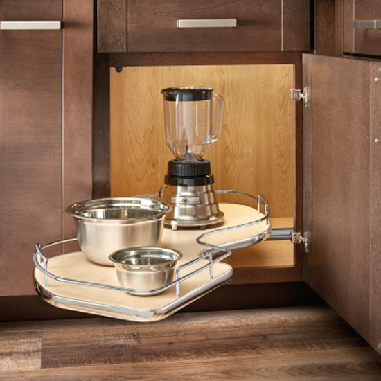 Single-Tier Gray Organizer for 21 In. Opening Blind Corner Cabinets, Right Door/Blind Left