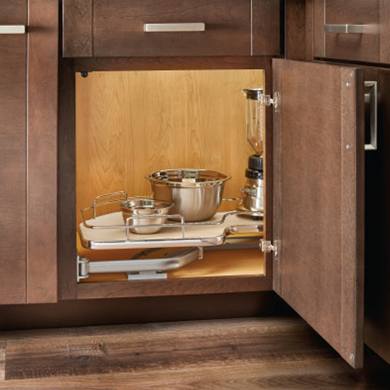 Single-Tier Gray Organizer for 21 In. Opening Blind Corner Cabinets, Right Door/Blind Left