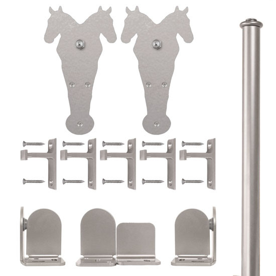 QG Rolling Door Double Horse Hardware Long Bracket Kit Satin Nickel