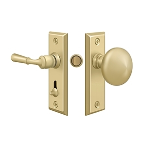 Storm Door Latch, Rectangular, Tubular Lock, Unlacquered Brass