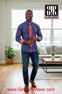 Carmine Red and White checks over Midnight Blue