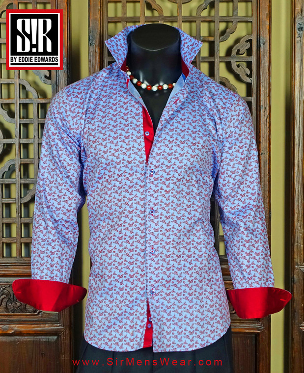 Baby Blue & Carmine Red with Sky Blue accents