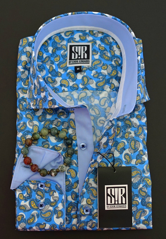 Azure Blue, Gold & White paisley with Sky Blue accents