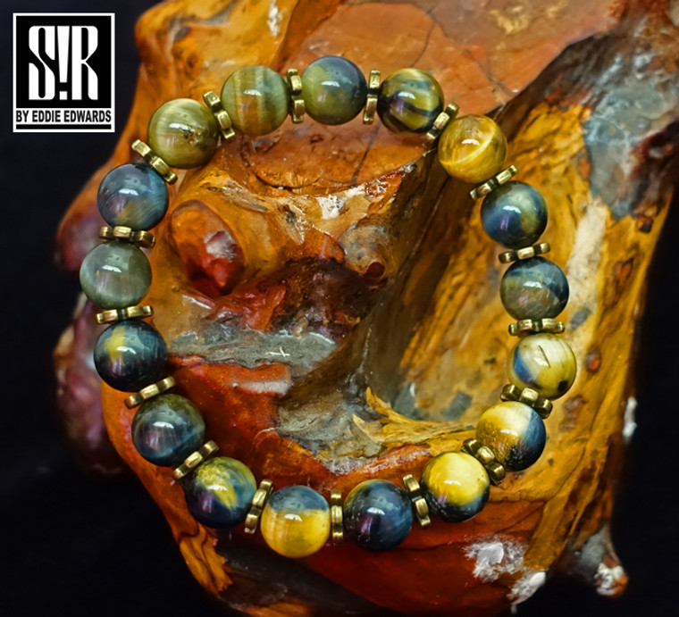 10 mm Blue Tiger Eye Stone with Bronze Spacers