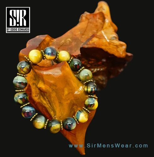  12 mm Blue Tiger Eye Stone with Bronze Spacers 