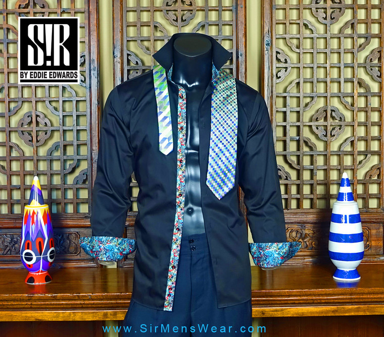 Black over Multicolor Flower & Micro-paisley (Turquoise, Caramel, Forest Green & Black over Red)