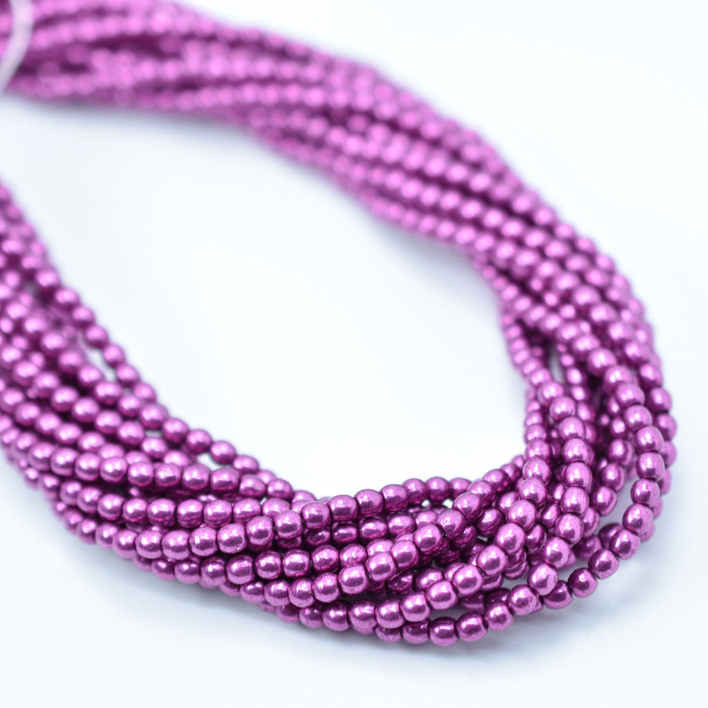 100 Beads - 3mm Druk Sueded Gold Fuchsia Red Czech Glass Rounds