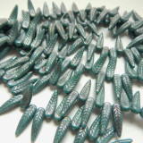 5x17mm Bird Feather Drop Turquoise Nebula (25 beads) Pressed Czech Glass
