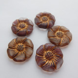 22mm Flower (2 beads) 2-Sided Matte Light Amethyst White with Gold Bronze Pressed Czech Glass