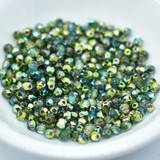 100 Beads - Fire Polished Faceted 3mm - Crystal Summer Green - Czech Glass