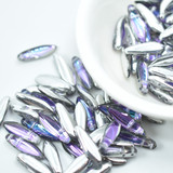 25 Beads - 2-Hole 5x16mm Dagger - Crystal Light Vitrail - Czech Glass, CzechMates