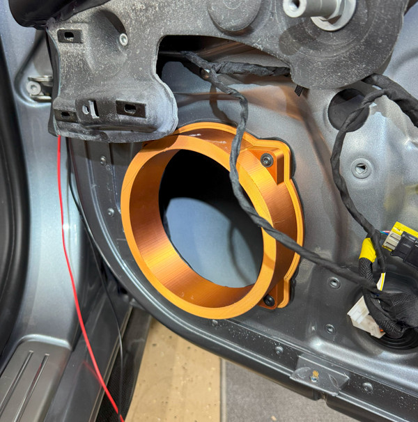 Custom speaker baffle fabricated for the Ferrari F8