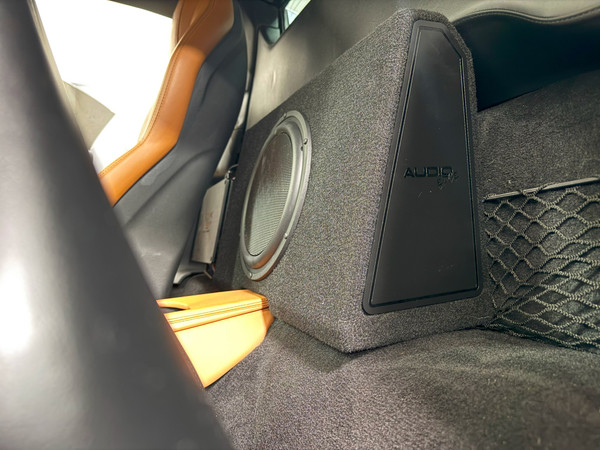 Custom subwoofer installation in the 2021 Ferrari F8