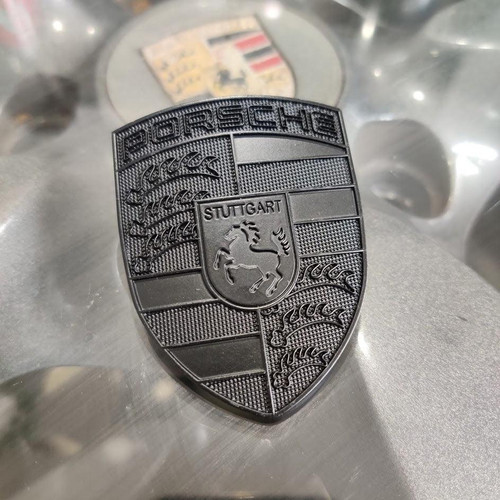 Porsche Crest Emblem Badge - Blacked Out Metal