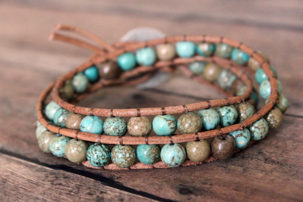 Turquoise Boho Leather Bracelet Stack Featured in Vogue 