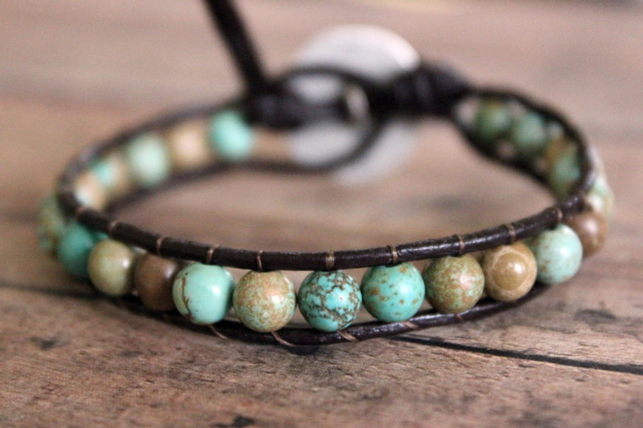 Turquoise Boho Leather Wrap Bracelet - Stackable - Ever Designs Jewelry