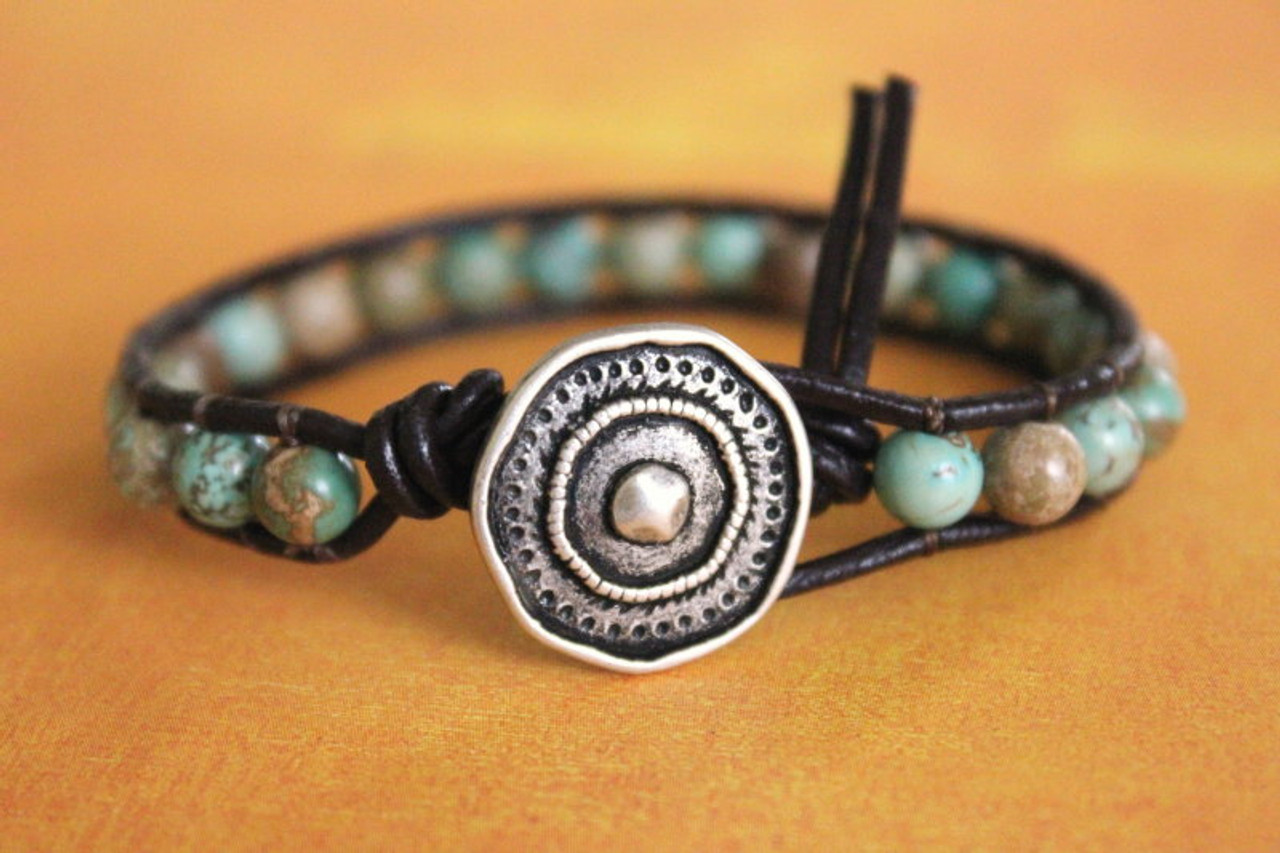 Turquoise Boho Leather Bracelet Stack Featured in Vogue 