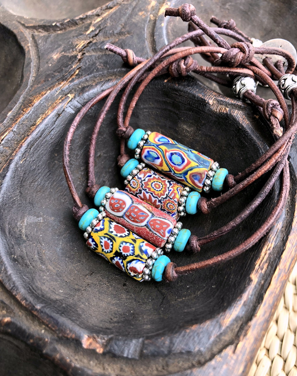Trésors de St Barth - African trade beads leather bracelet from St Barth !