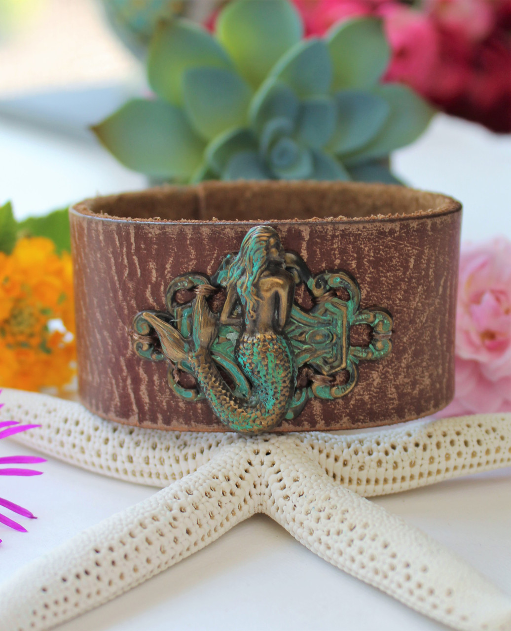 Mermaid Patina Brass Cuff Bracelet