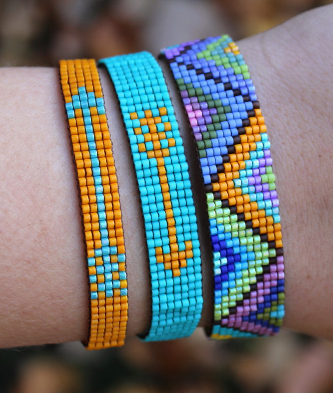 Hand Loomed Colorful Beaded Bracelet With Geometric Pattern Jade