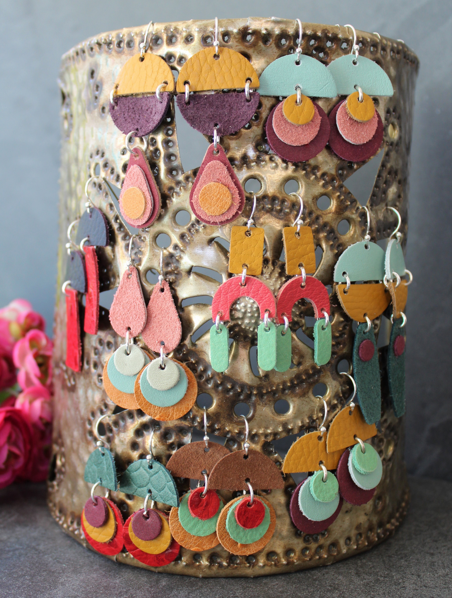 Round Brown Leather Earrings Ever Designs Jewelry