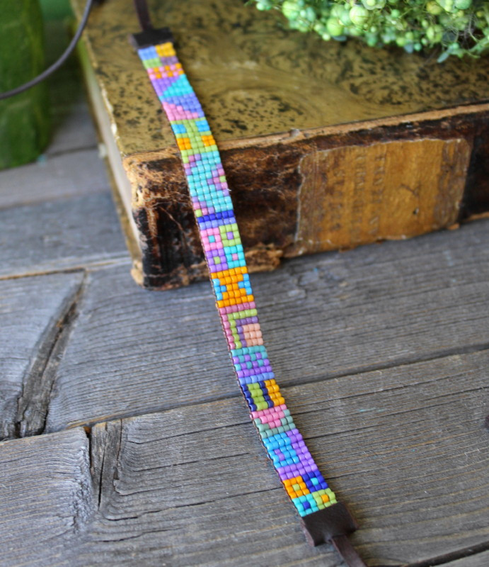 Hand Loomed Colorful Beaded Bracelet With Geometric Pattern Kaia
