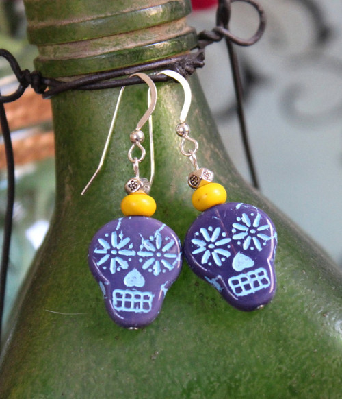 Purple Sugar Skull Earrings