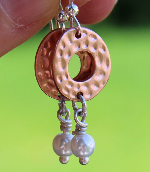 Dimpled Copper Pearl Earrings