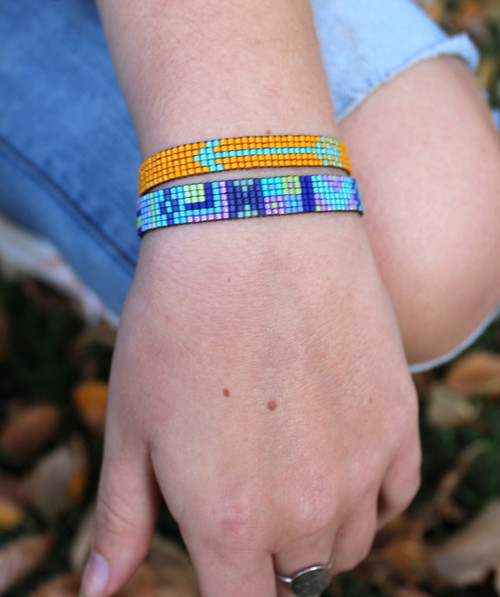 Hand Loomed Beaded Bracelet - Amelia Blue, Green and Purple Monochrome