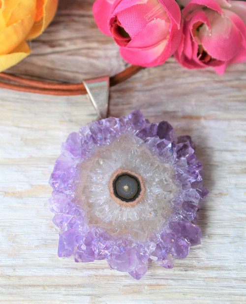 Amethyst Slice Boho Necklace