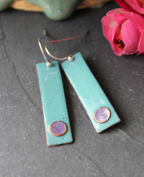 Enameled Copper Earrings - Zen Blue and Purple