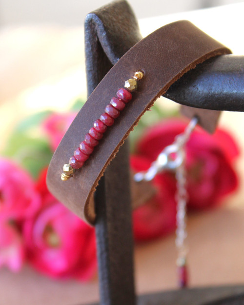 Radiant Ruby Leather Bracelet 