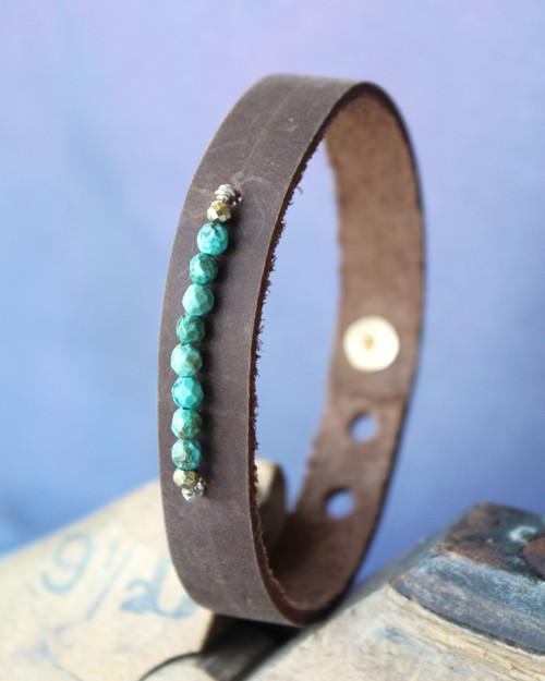 Tranquil Turquoise Leather Bracelet Cuff 