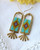 Mosaic Earrings - Cozumel Hand Beaded Geometric Pattern Gold Fan Trendy Hypoallergenic