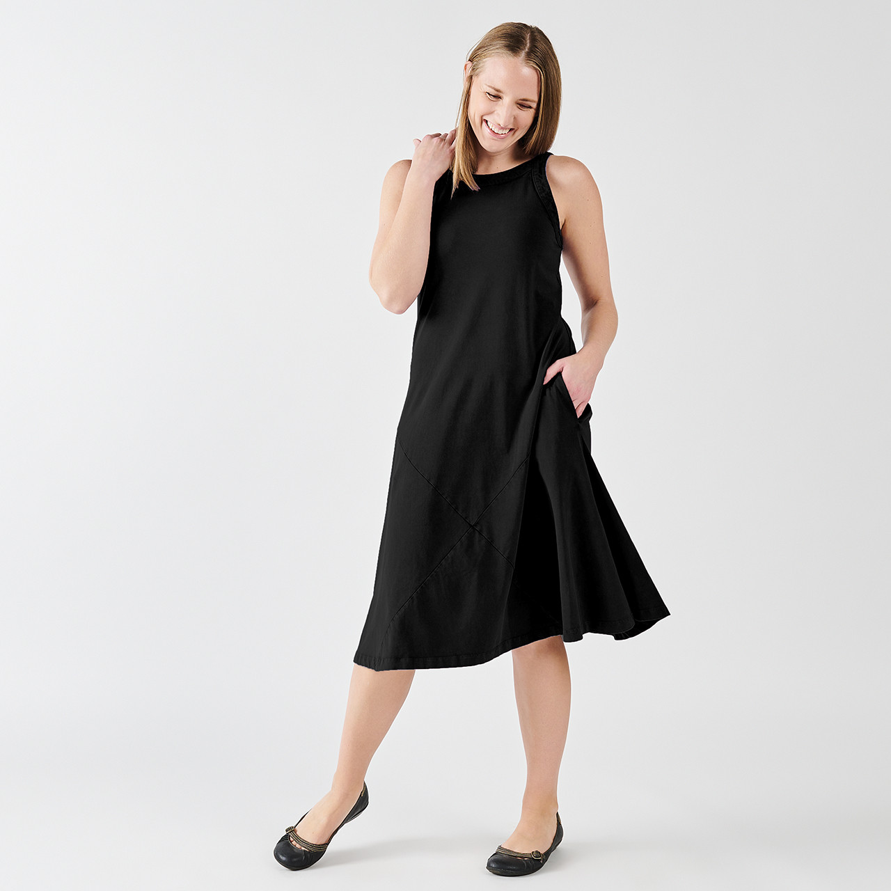 Organic Cotton Midi Dress - Cotton Tank Dress With Pockets