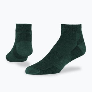 Dark green organic wool urban hiker ankle socks.