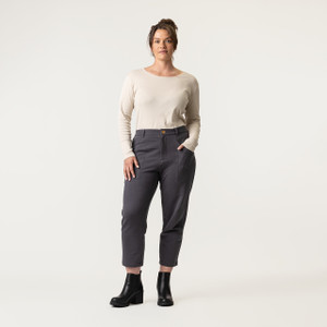 Full body front view of model wearing 100% organic cotton surplus pant in color infinity blue. Full body front view of model wearing 100% organic cotton surplus pant in color infinity blue.
