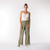 Full body front view of model wearing organic cotton lounge pant in color bay. Full body front view of model wearing organic cotton lounge pant in color bay.