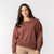 Front view of model wearing reversible crew in masala. Front view of model wearing reversible crew in masala.