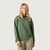 Front view of model wearing 100% Regenerative Organic Certified® Cotton Funnel Neck Top in color pine.