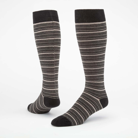 Black and Grey striped organic cotton compression socks.